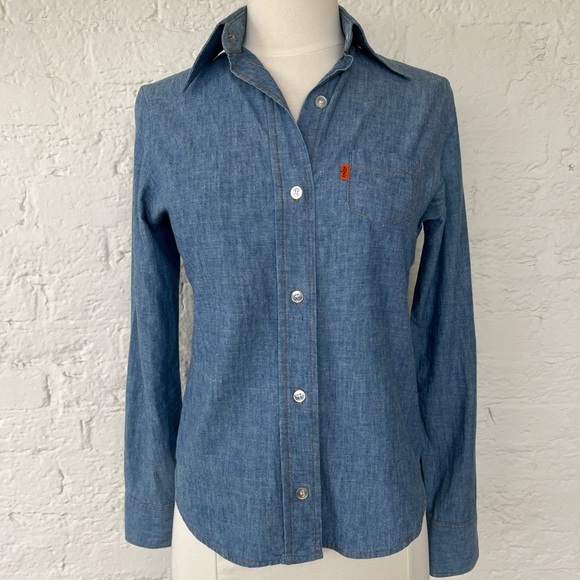 Vintage Levi’s Orange Tab Chambray Denim Button Up Top - Picture 2 of 4